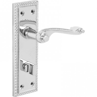Georgian Scroll Lever Bathroom WC Long Backplate Door Handle - Polished Chrome