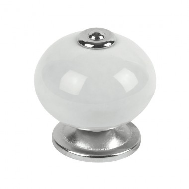 White Ceramic Cabinet Knob Chrome 40mm