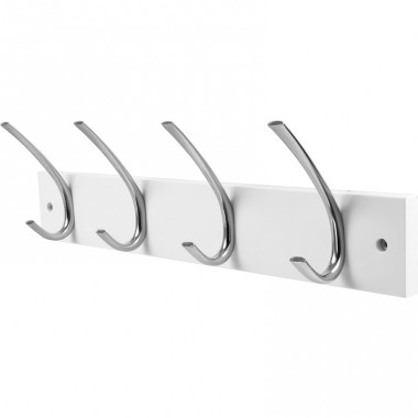 4 Satin Nickel Ribbed Hat & Coat Hooks on White Board