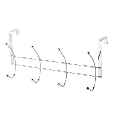 4 Hat & Coat Hooks Over the Door Rail - Polished Chrome