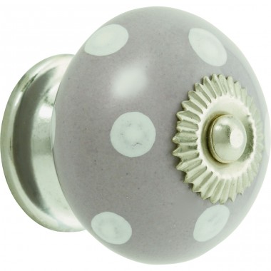 White Dots Grey Ceramic Cabinet Knob 40mm