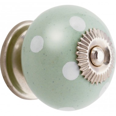 White Dots Mint Green Ceramic Cabinet Knob 40mm