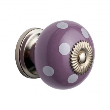 White Dots Purple Ceramic Cabinet Knob 40mm
