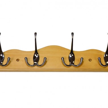 4 Chrome Hooks on Nature Pine Wavy Board