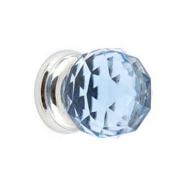 Blue Glass Faceted Cabinet Knob 38mm Chrome