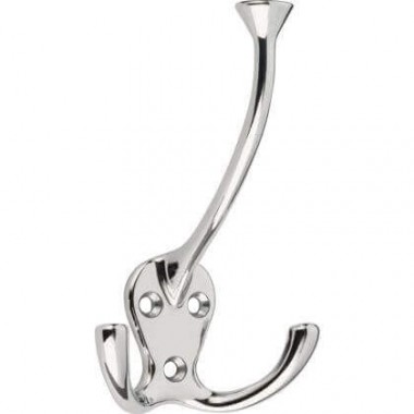 Wide Tip Triple Hat & Coat Hook - Polished Chrome
