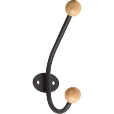 Wooden Tipped Hat & Coat Hook - Black