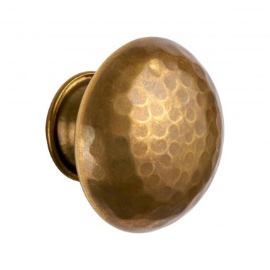 Round Hammered Antique Brass Cabinet Pull Mushroom Knob 38mm
