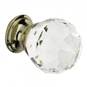 Faceted Glass Cabinet Knob - Brass Base