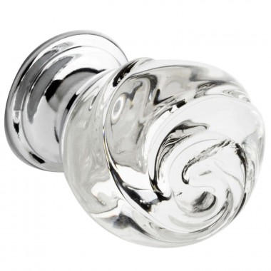 Rose Glass Cabinet Knob - Chrome