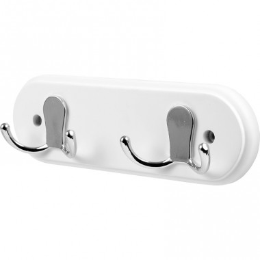 2 Chrome Twin Robe Hooks on Ridged White Board