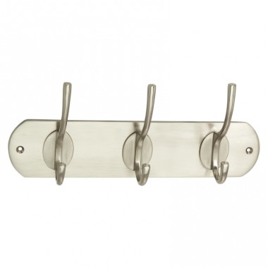 3 Oval Hat & Coat Hooks on Victorian Rail Satin Nickel