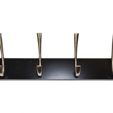 4 Brushed Nickel Ribbed Hat & Coat Hooks on Black Board