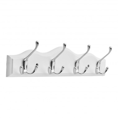 4 Chrome Triple Hat & Coat Hooks on Wavy White Wood