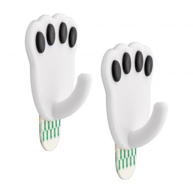 Adhesive Plastic Animal Paw Hook White Pack 2
