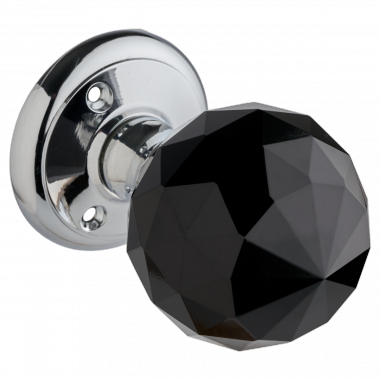 Black Glass Faceted Door Knob Polished Chrome