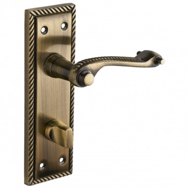 Georgian Scroll Antique Brass Bathroom Door Handle