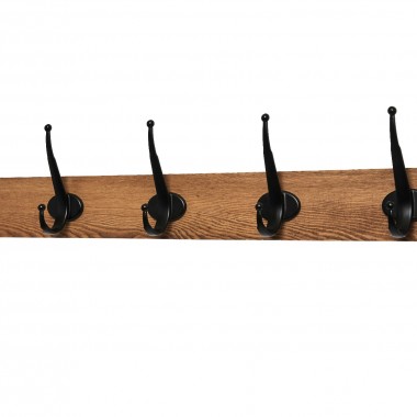 5 Vintage Black Traditional Hooks on Antique Wooden Board - main image