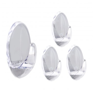 Removable Adhesive Plastic Hook Oval Clear Assorted Pack 4