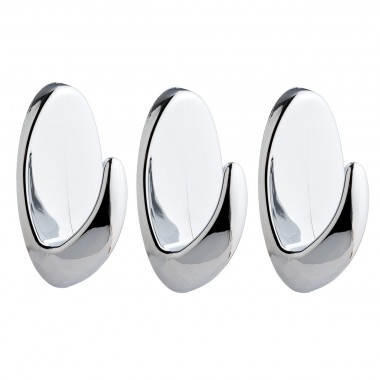 Removable Adhesive Plastic Large Oval Hooks Chrome Pack 3