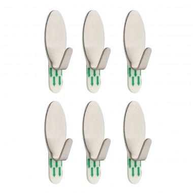 Removable Adhesive Stainless Steel Small Oval Hook Satin Pack 6