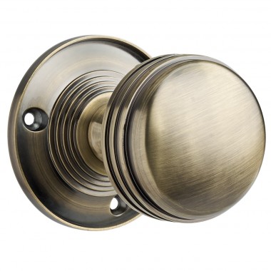 Ringed Mortice Door Knob Antique Brass