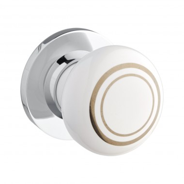 Silver Band White Ceramic Door Knob With Chrome Rose
